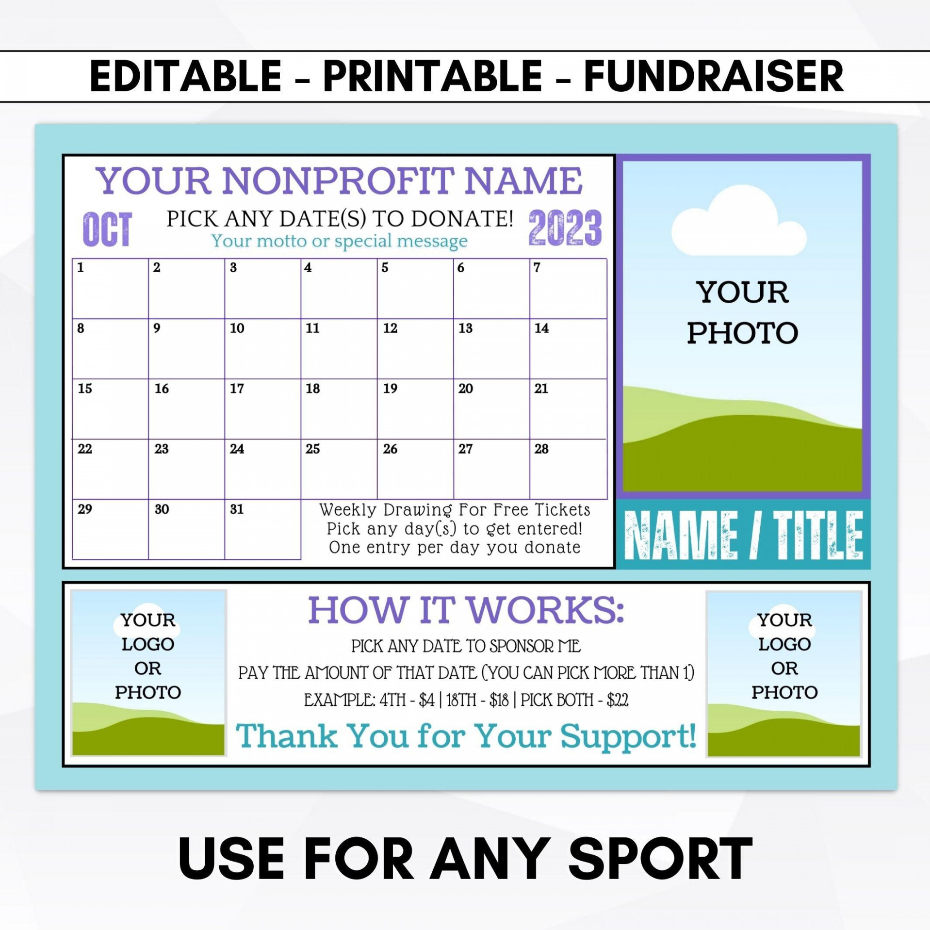 Calendar Fundraiser Templates - Any Sport