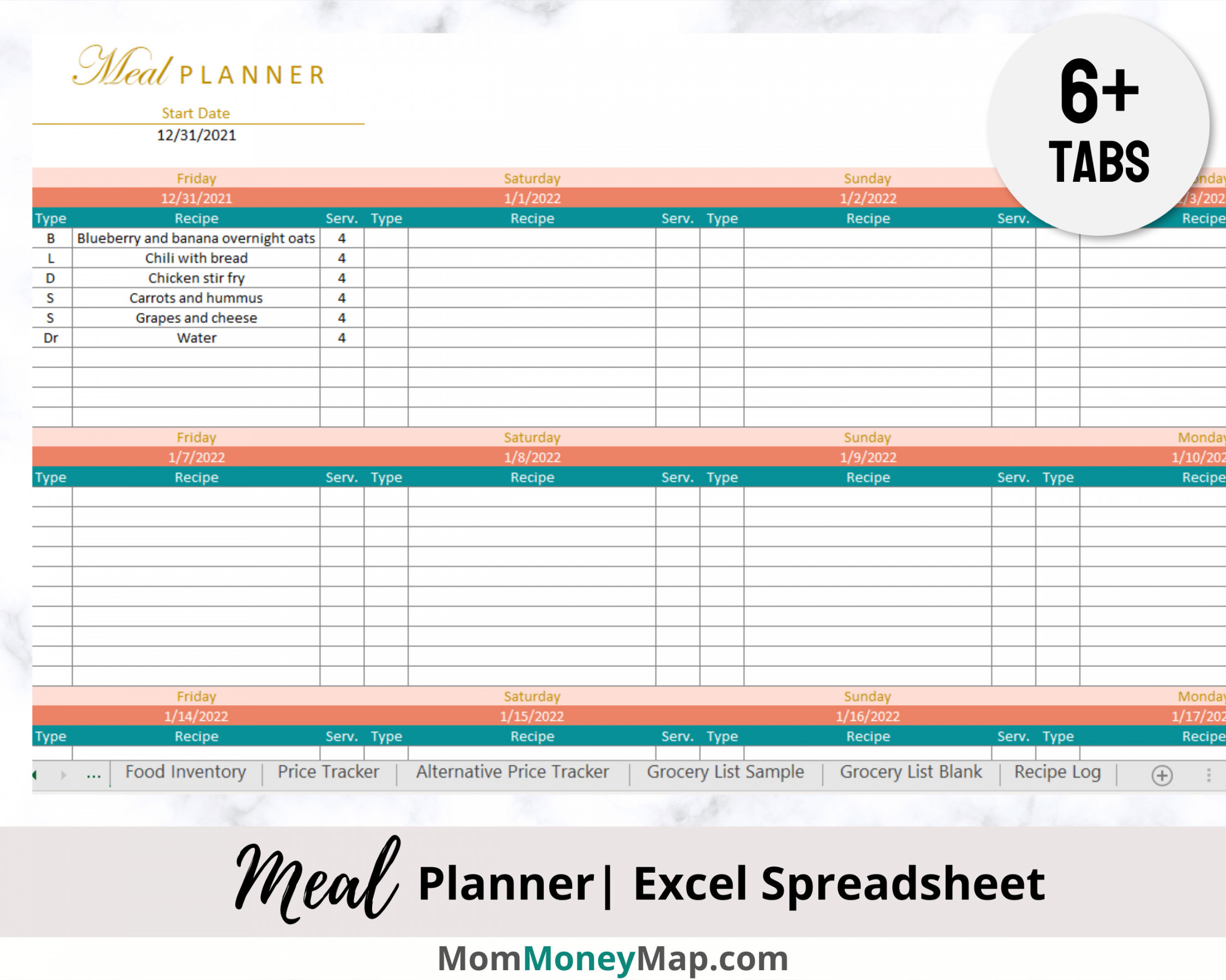 Excel Mahlzeitenplaner Planen Sie Ihre Mahlzeiten mit dieser - Etsy