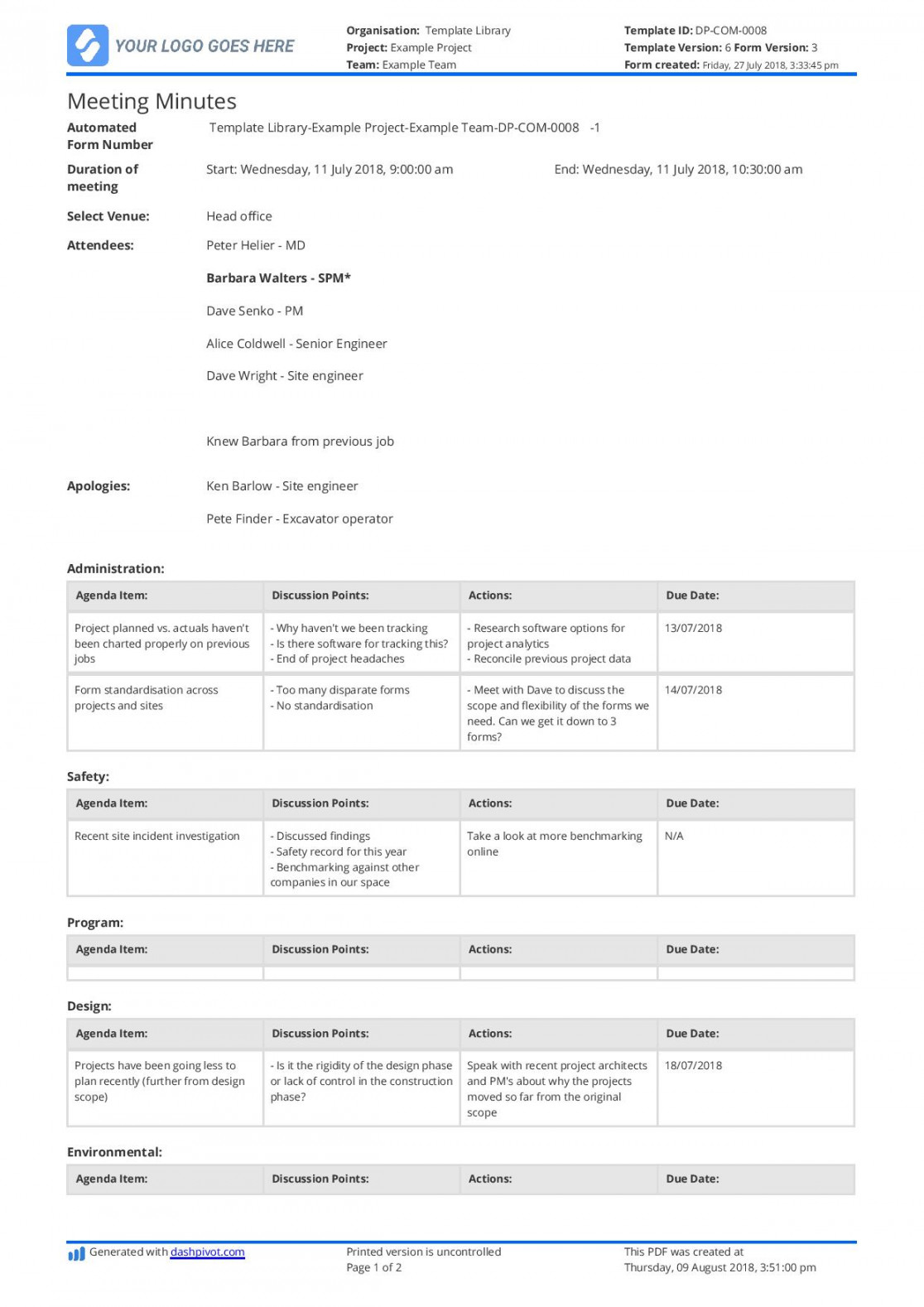 Free Construction Meeting Minutes template (Better than excel and