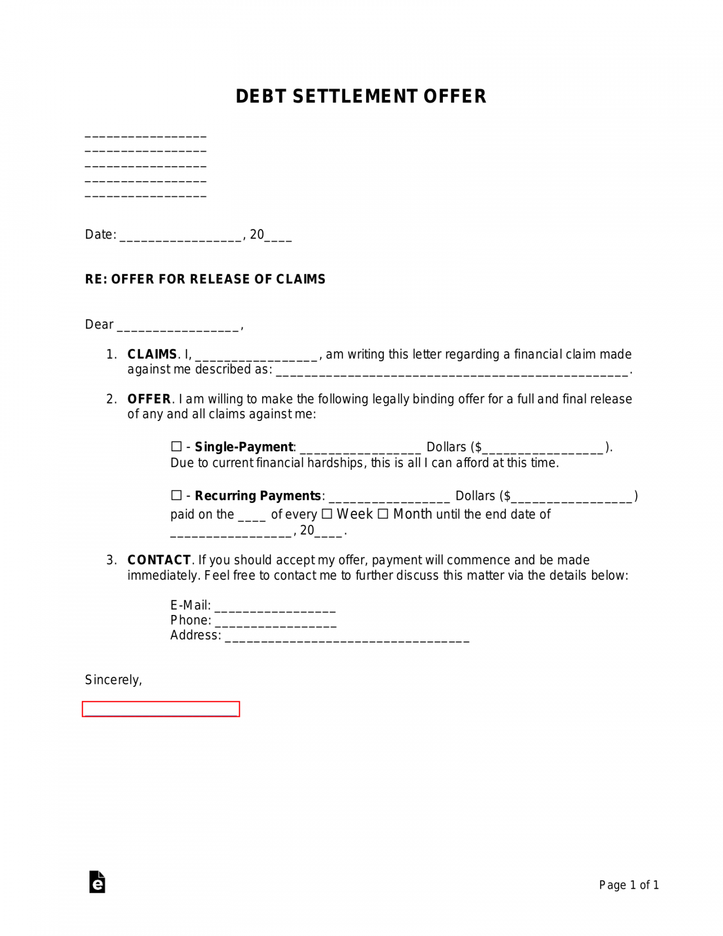 Free Debt Settlement Offer Letter  Sample Template - PDF  Word