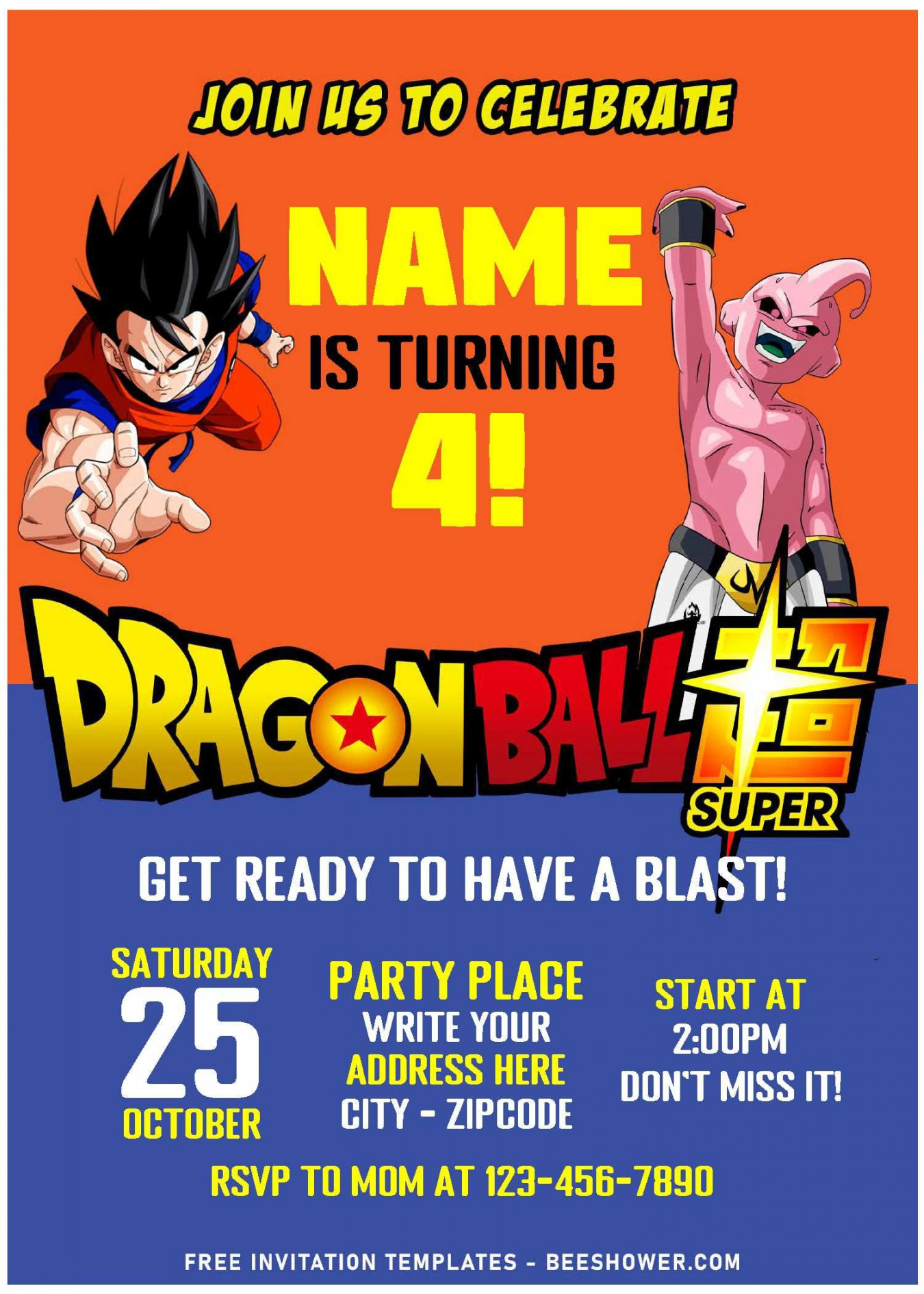 Free Editable PDF) Dragon Ball Z  Adventure Birthday Invitation