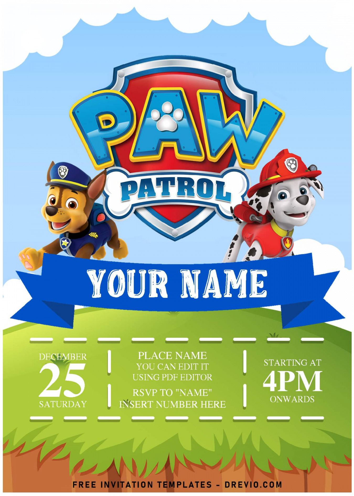 Free Editable PDF) Playful Paw Patrol Birthday Invitation