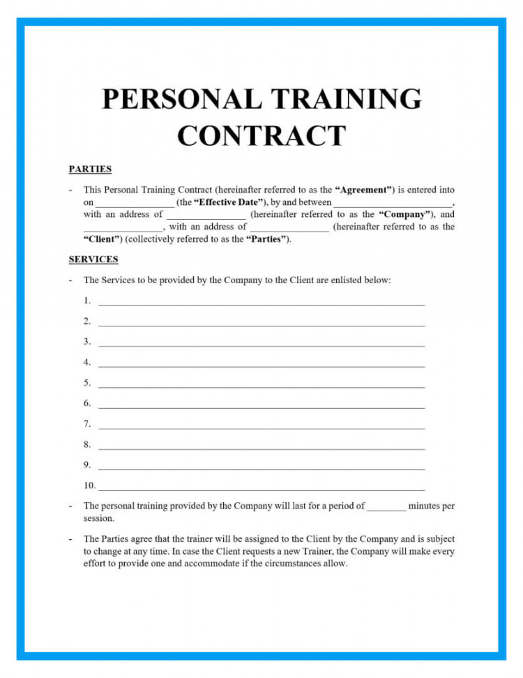 Free Personal Training Contract Template