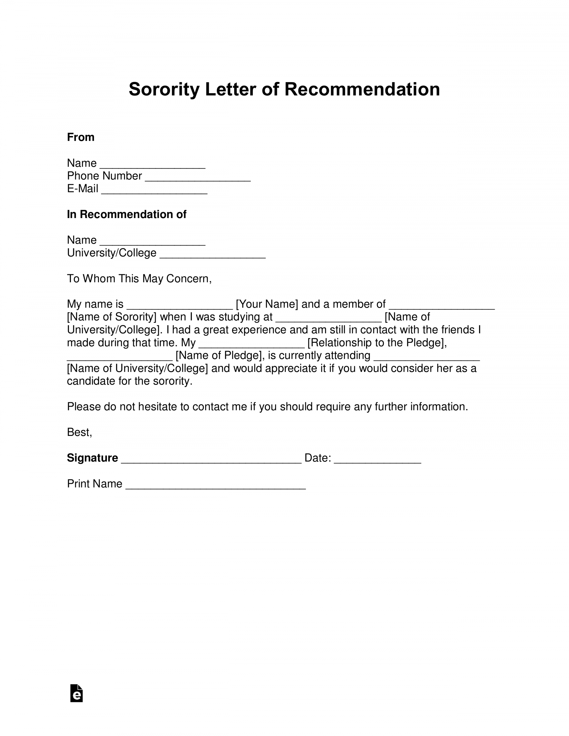 Free Sorority Recommendation Letter Template - with Samples - PDF