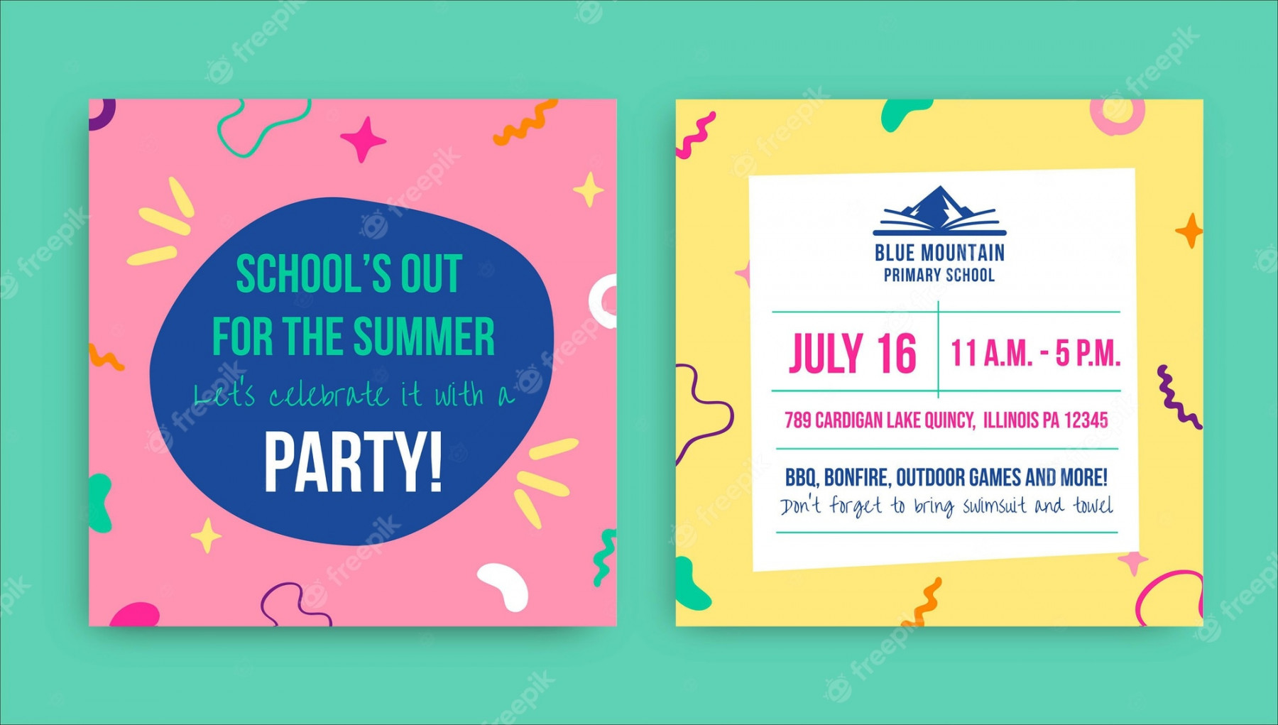 Free Vector  Creative end of the school year party invitation