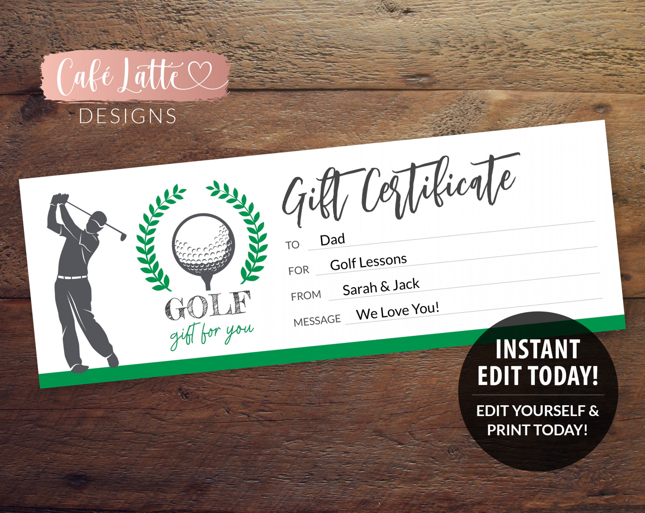 GOLF Gift Certificate Editable Template Printable - Etsy