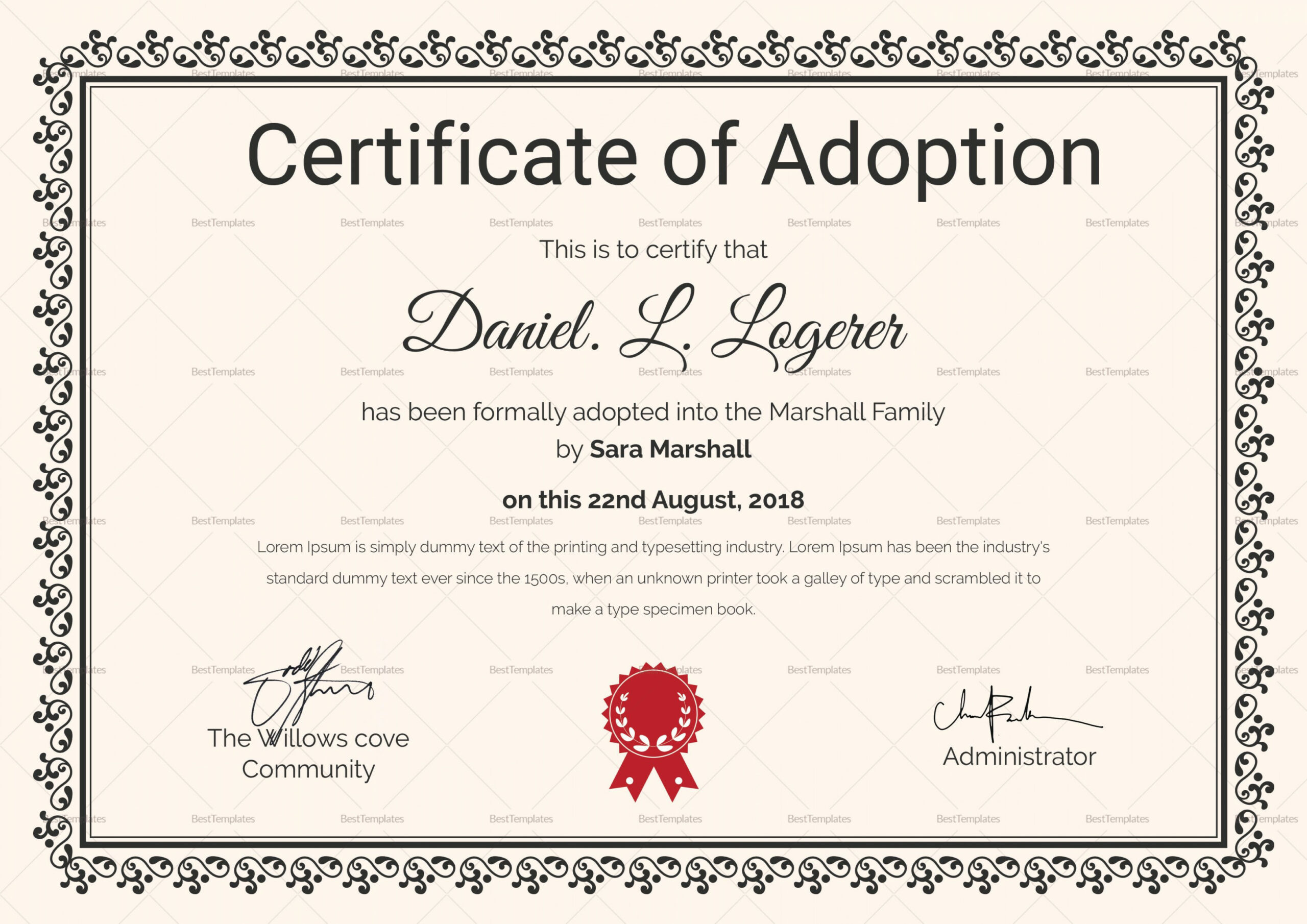 Happy Adoption Certificate Template  Birth certificate template