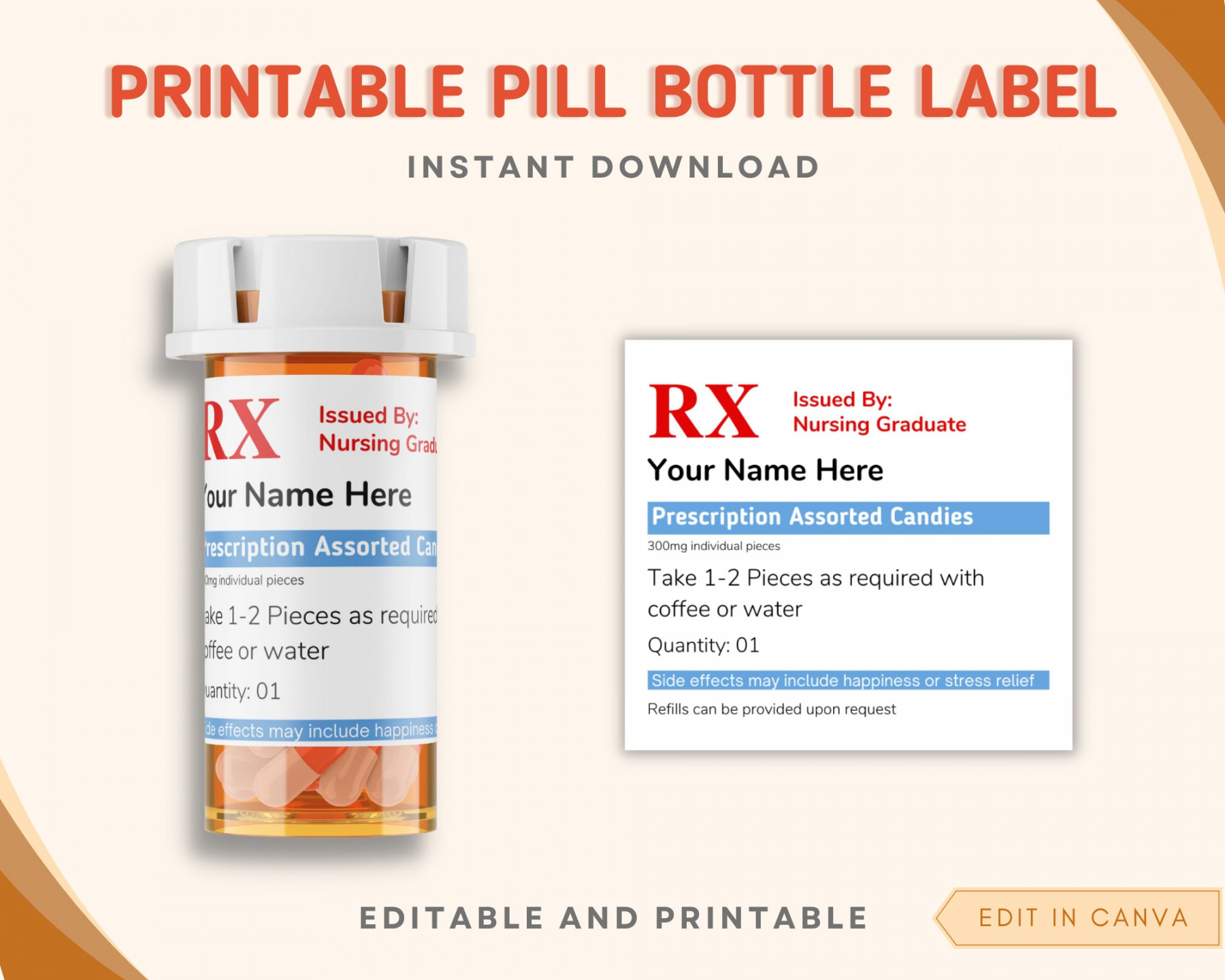 Happy Pills Chill Pill Bottle Label Novelty Fun Printable Rx - Etsy