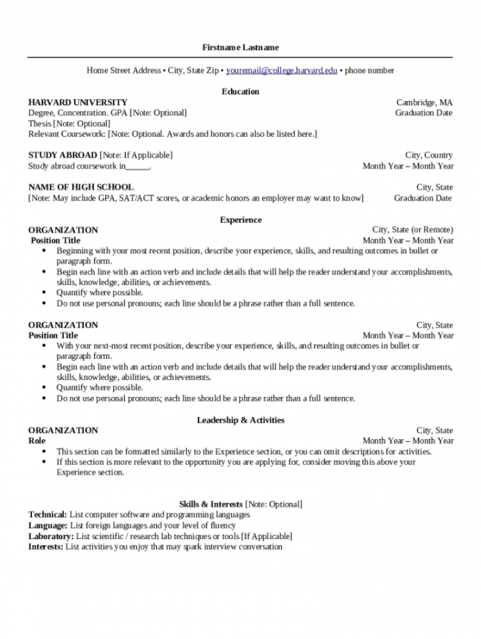 harvard resume template word Doc Template  pdfFiller