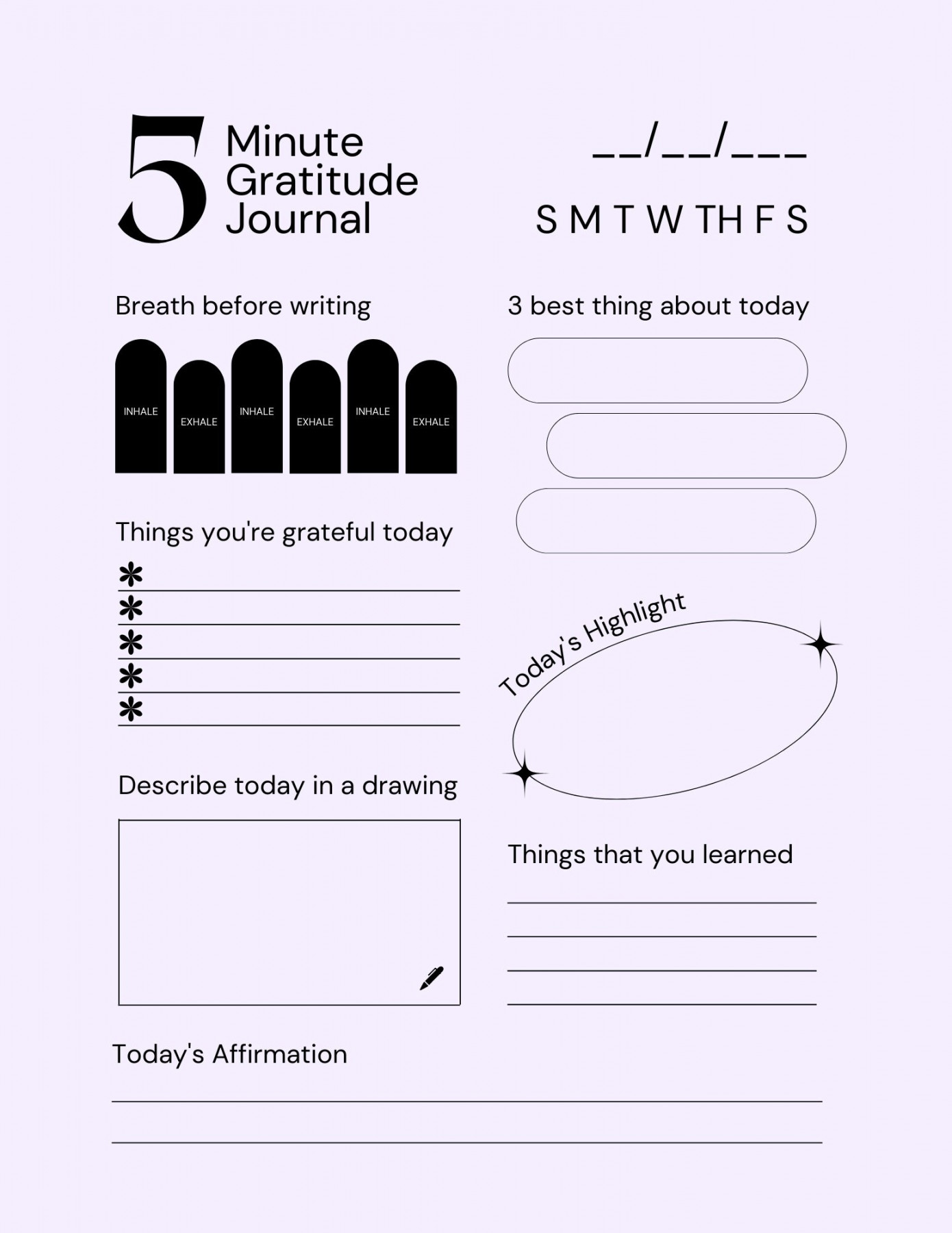 Minute Gratitude Journal Printable - Etsy