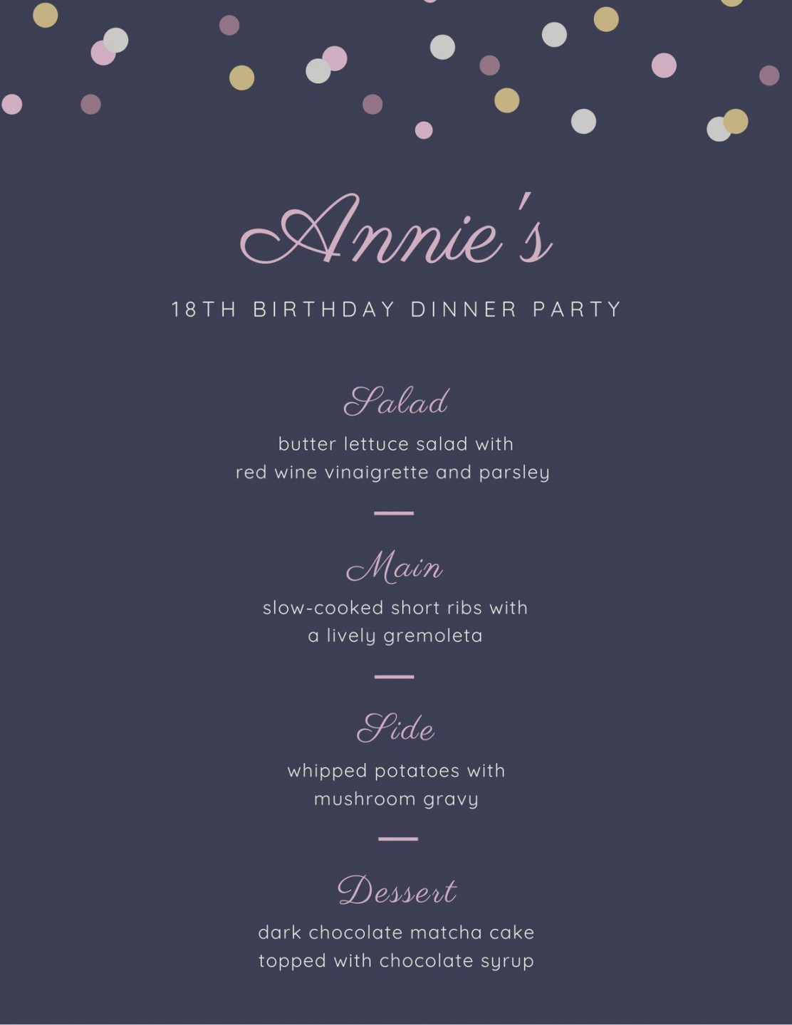 Page  - Free printable and customizable dinner party menu