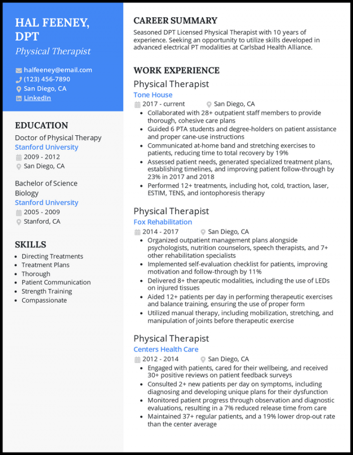 Physical Therapist Resume Examples Built for