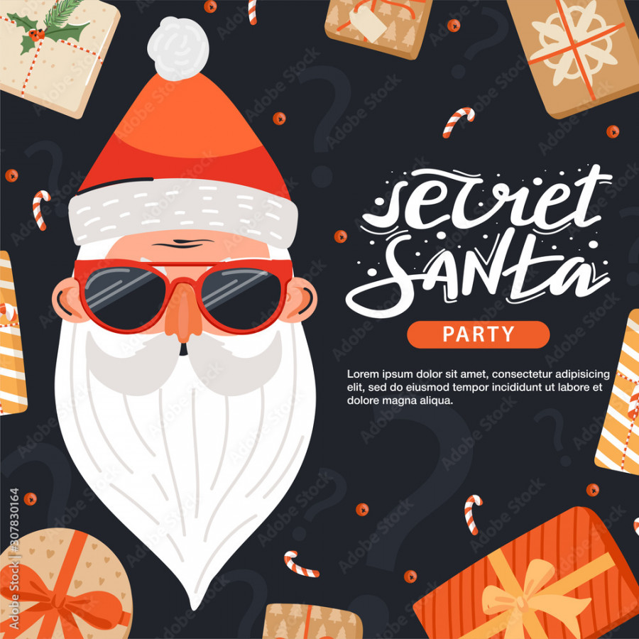 Secret Santa invitation template with lettering