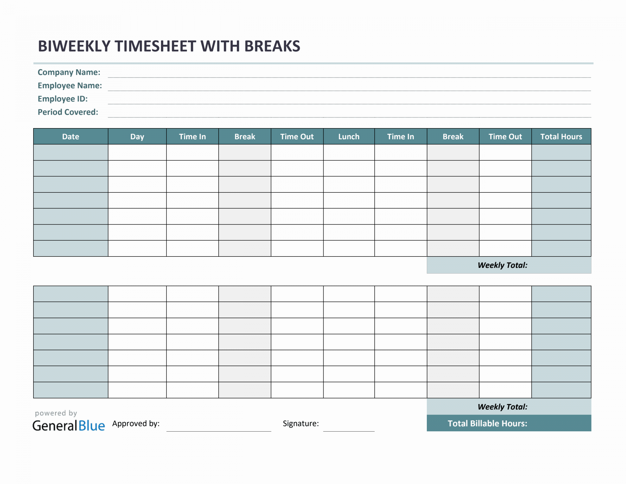 Biweekly Timesheet Templates