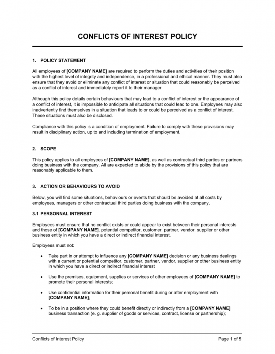 Conflicts Of Interest Policy Template  Business-in-a-Box™