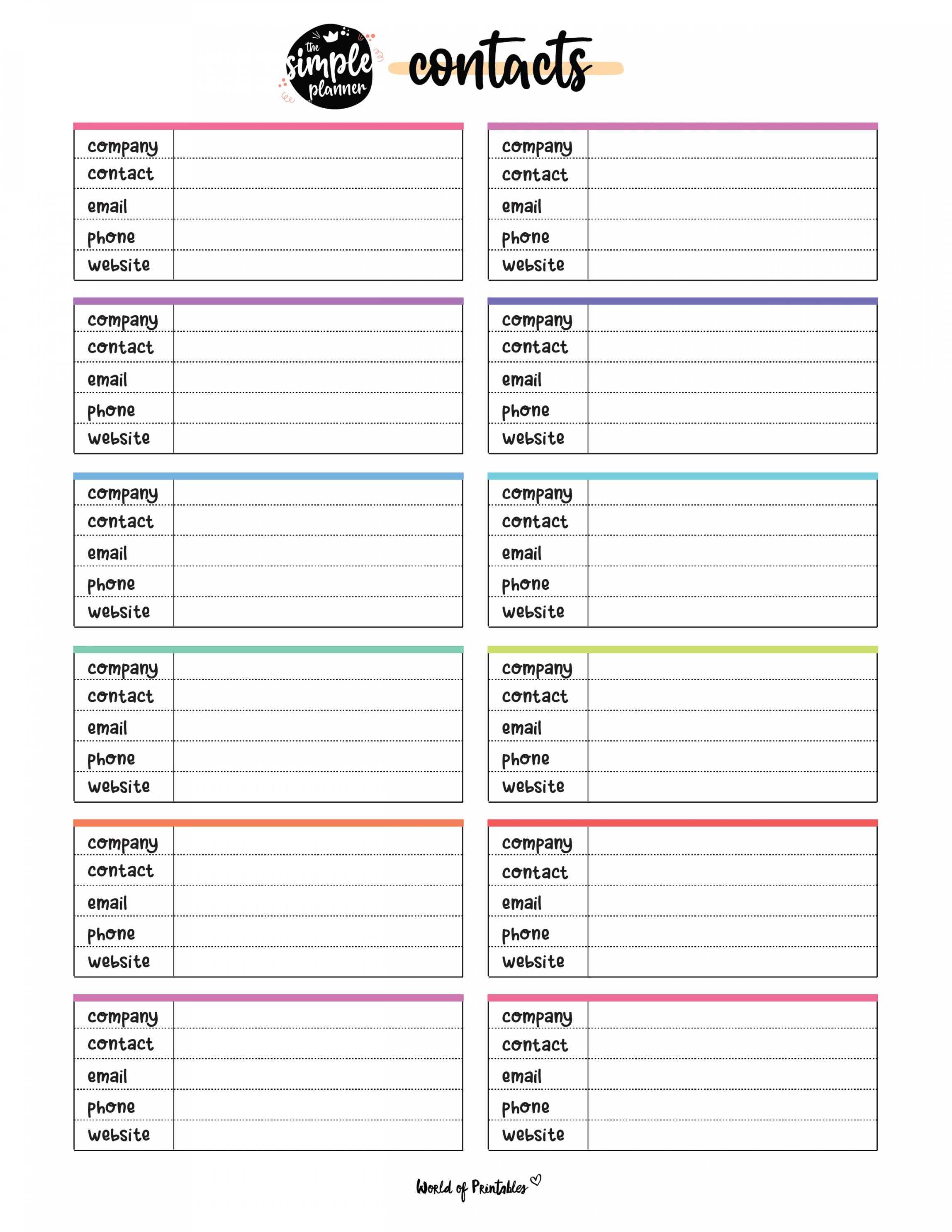 Contact List Templates -  Of The Best Styles - World of Printables