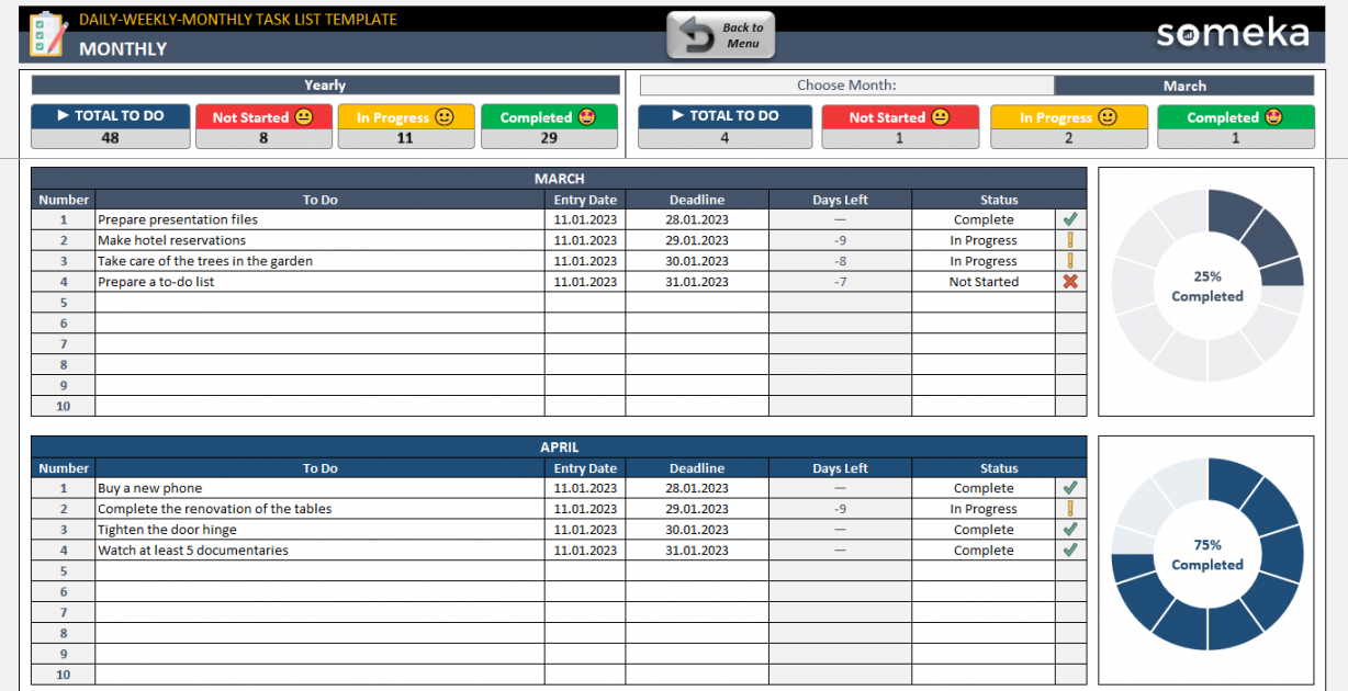 Daily-Weekly-Monthly Task List Excel Template