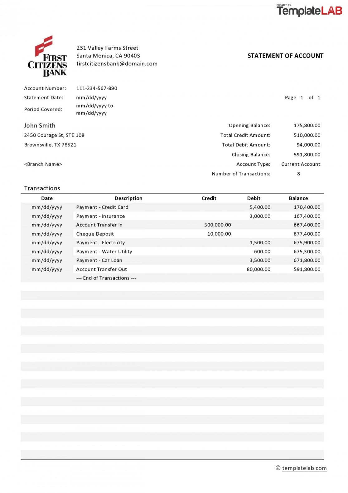 Editable Bank Statement Templates [FREE] ᐅ TemplateLab