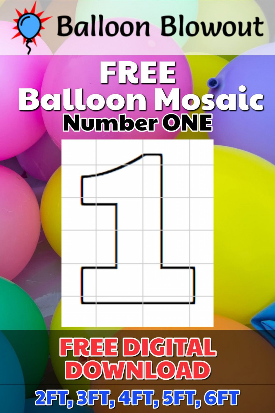 FREE Balloon Mosaic Number  ONE Template Frame Kit PDF Large