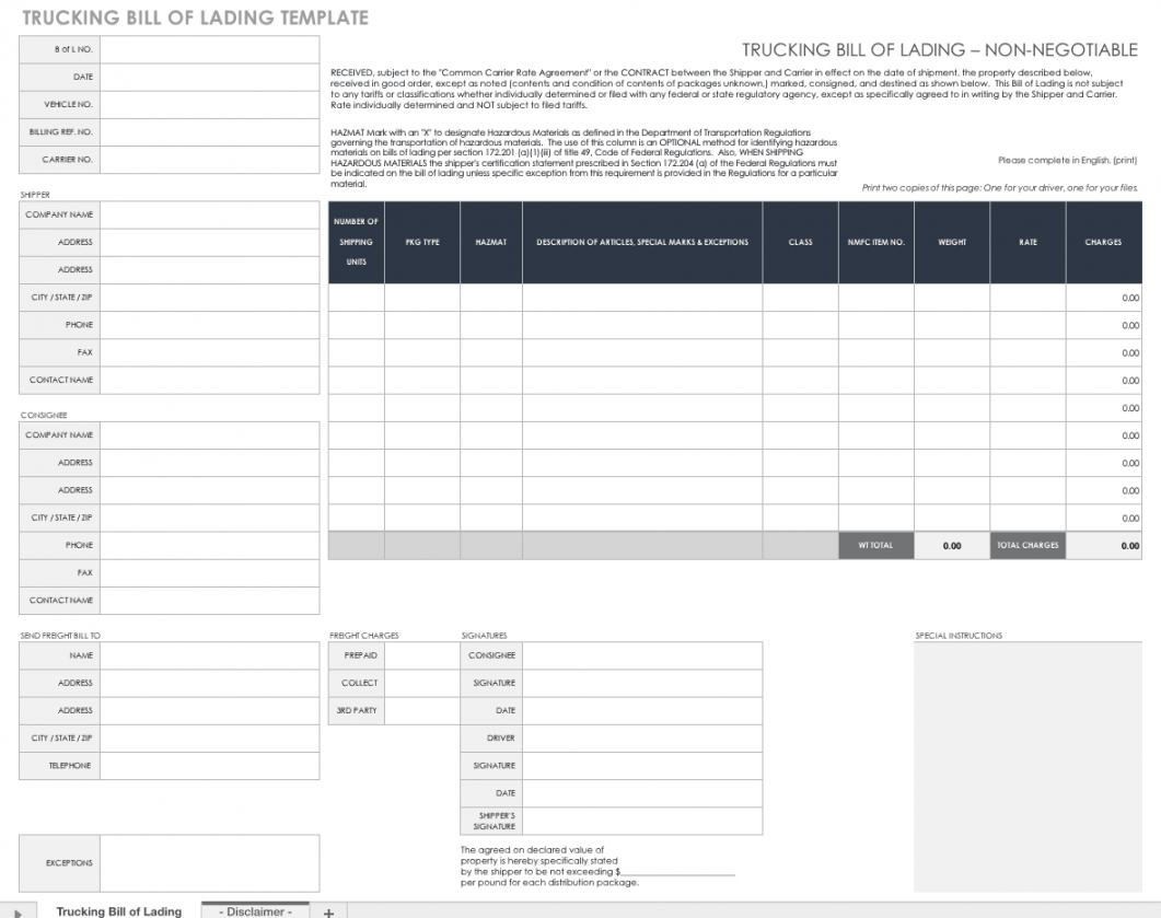 Free Bill of Lading Templates  Smartsheet