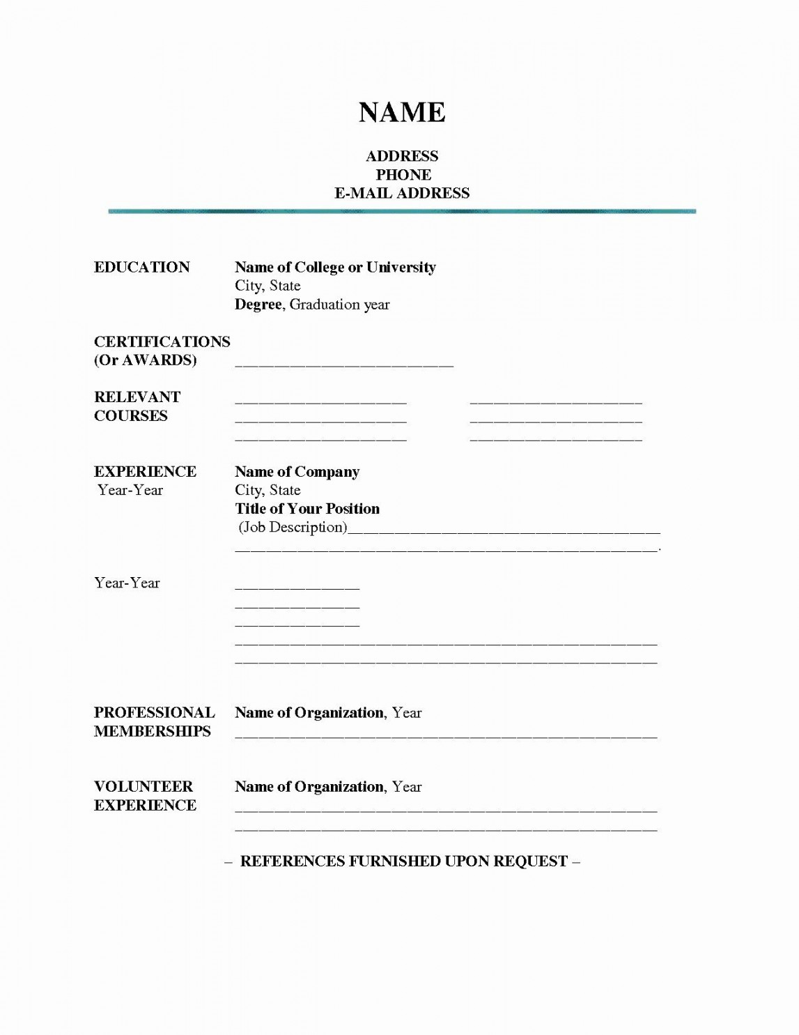 Free Blank Resume Templates Blanksume Form Professional Inside