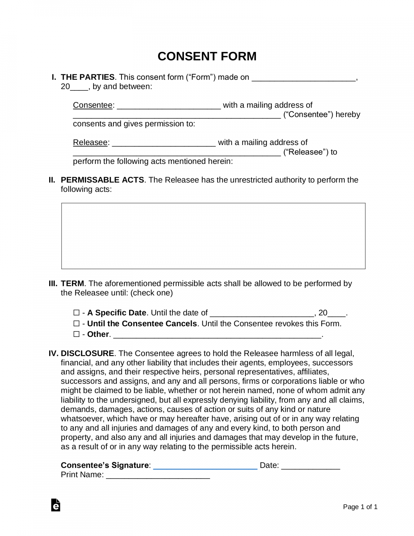 Free Consent Forms ()  Sample - PDF  Word – eForms