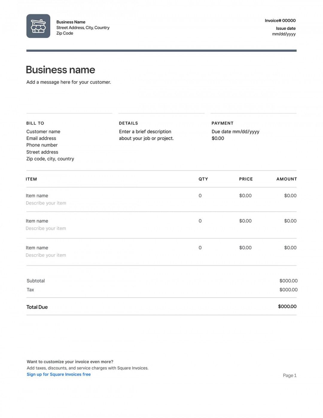 Free Invoice Templates - Customize in Word, PDF & Excel  Square