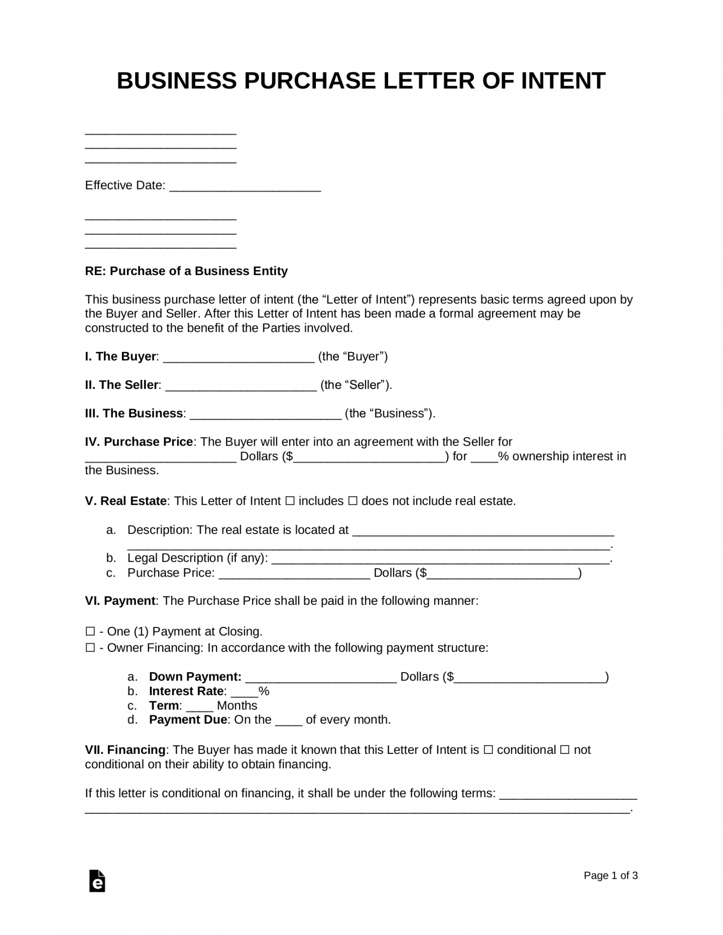 Free Letter of Intent (LOI) Templates () - PDF  Word – eForms