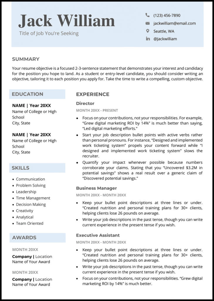 Free Resume Templates (Word) Designed for 23