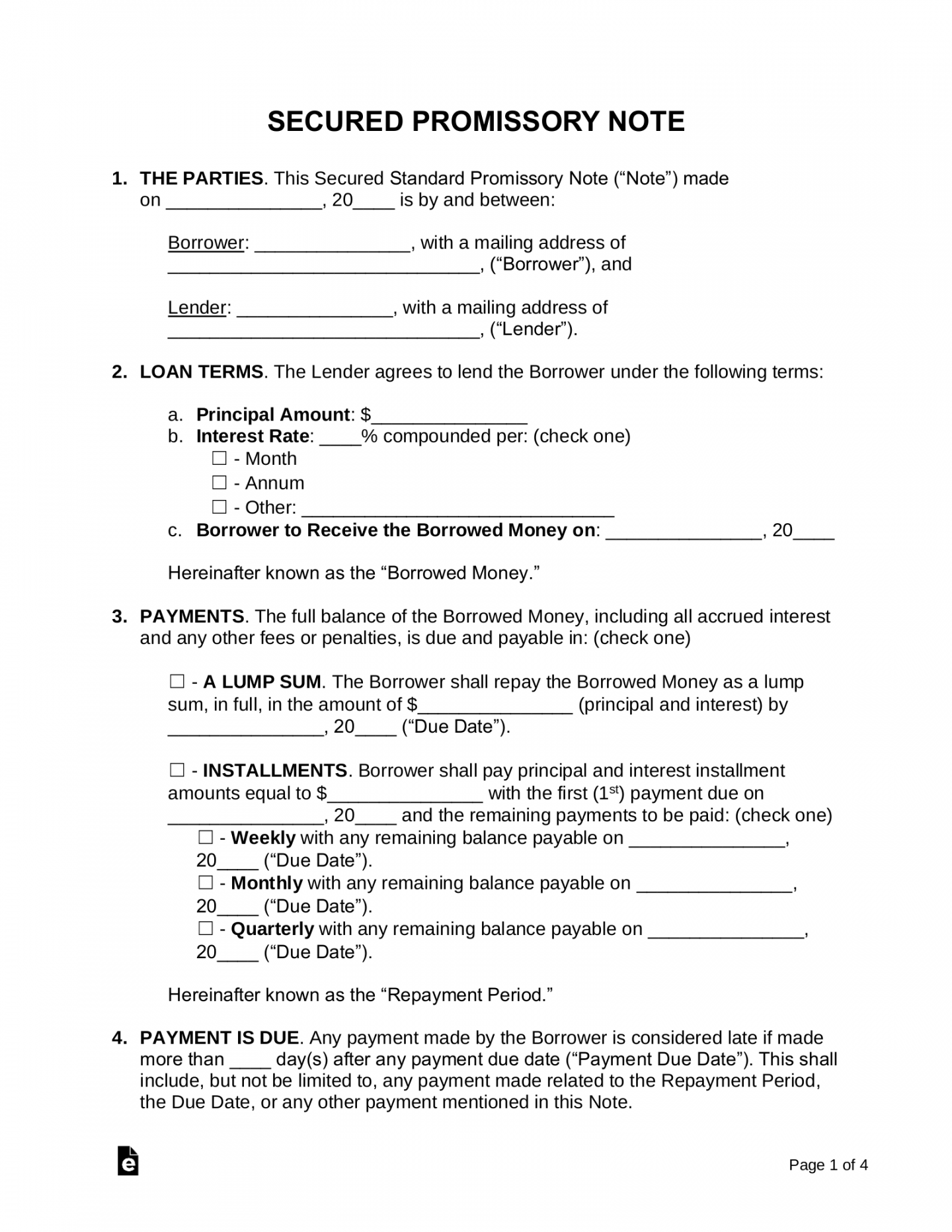 Free Secured Promissory Note Template - PDF  Word – eForms