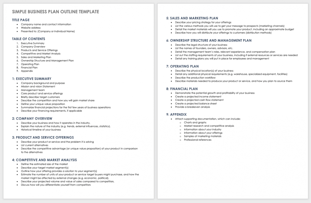 Free Simple Business Plan Templates  Smartsheet