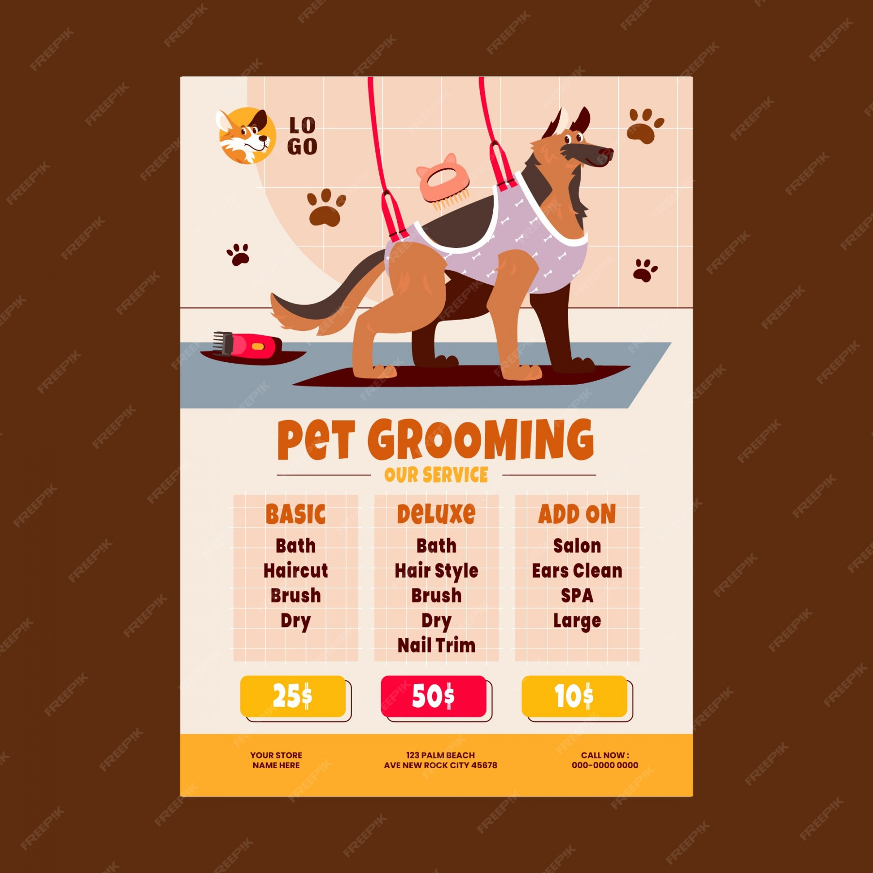 Free Vector  Pet grooming price list template design