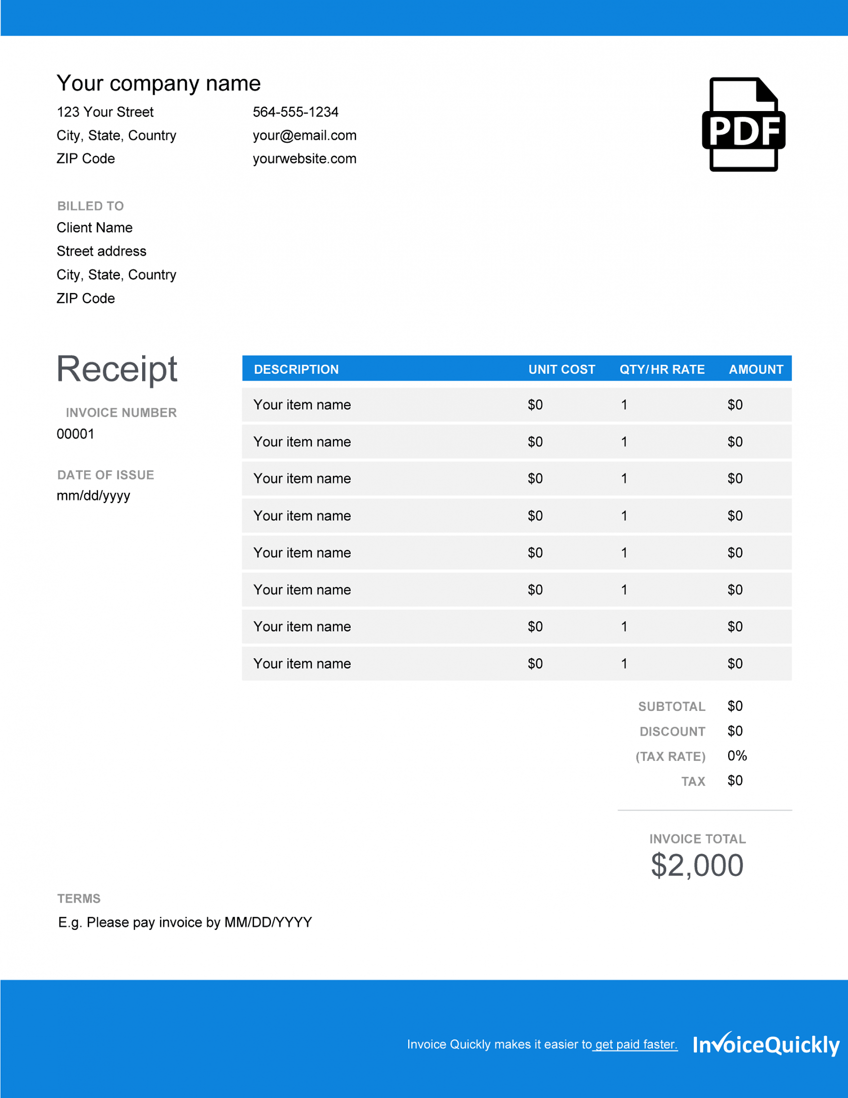 Google Docs Receipt Template  Billed  Edit and send