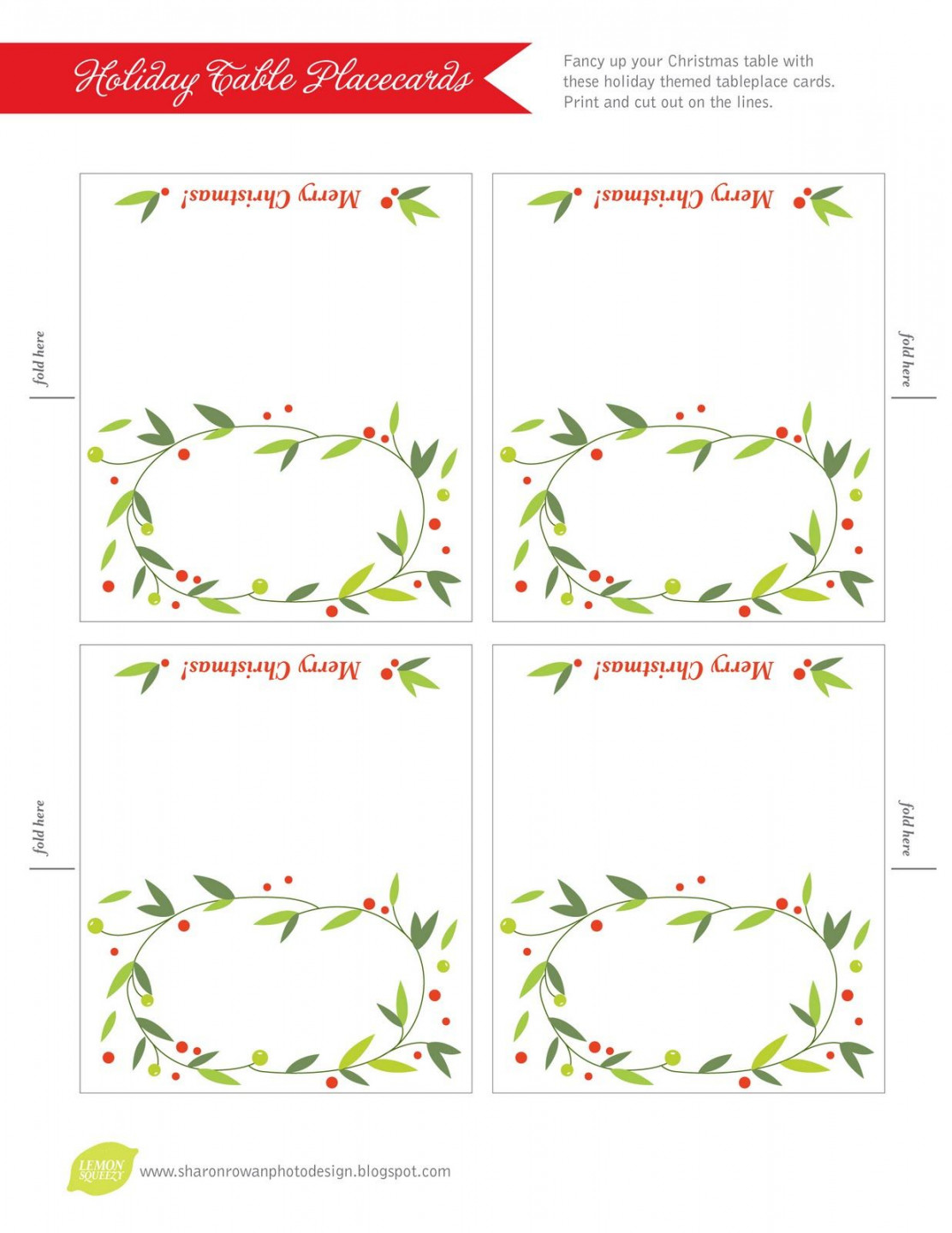 Printable place cards, Free place card template, Christmas place cards