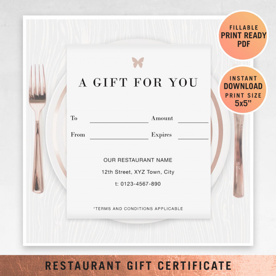 Restaurant Fillable Gift Certificate Template A Gift For You - Etsy