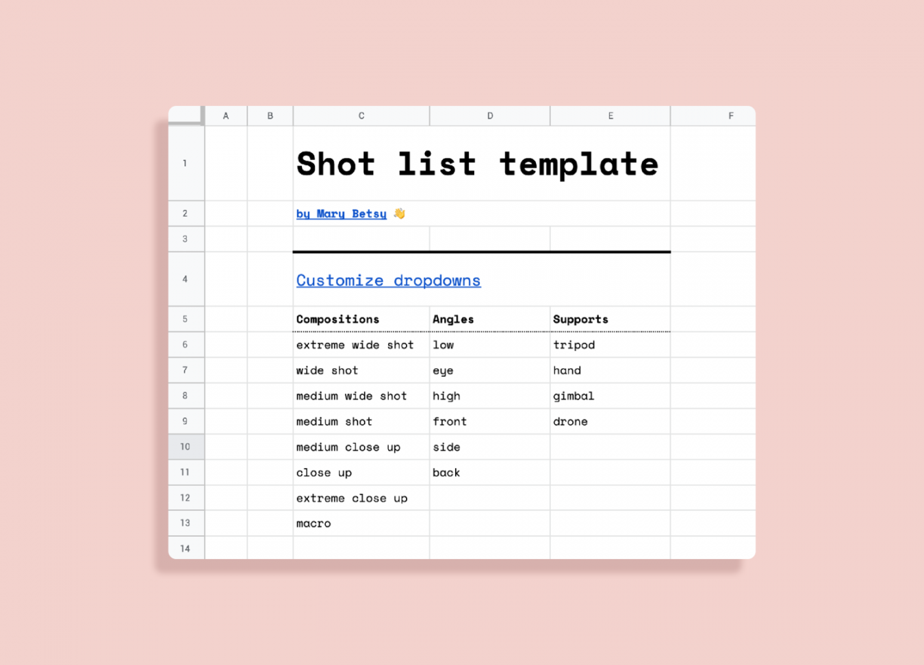 Shot list planner template → Free PDF + Google Sheet