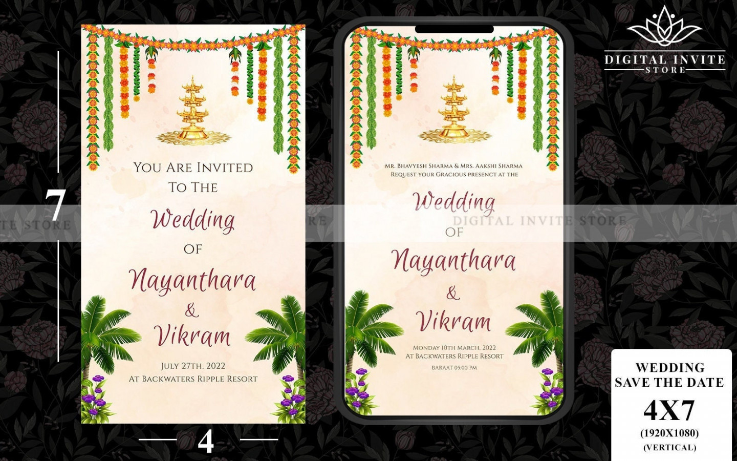 South Indian Wedding invite card Template Floral Wedding - Etsy