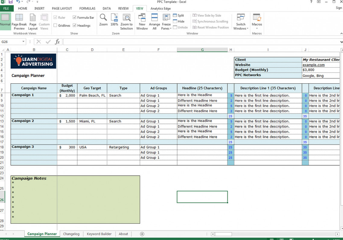 Adwords Ad Planner Spreadsheet - Learn Digital Advertising