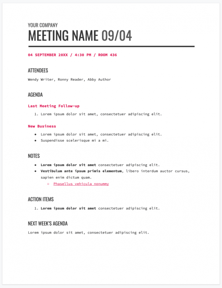 Agenda Template For Google Docs