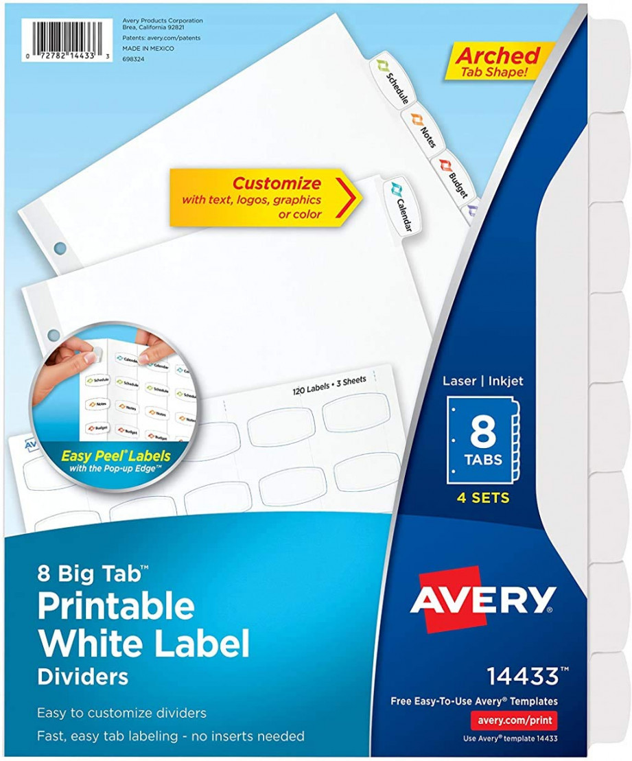 Avery Big Tab Printable White Label Dividers with Easy Peel, in  Loops,   Sets (133)