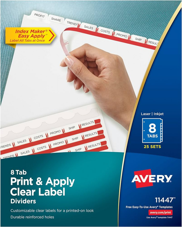 Avery  Tabs, Easy Printing and Application, Clear Label Strips, Index  Makers, White Tabs,  Sets ()