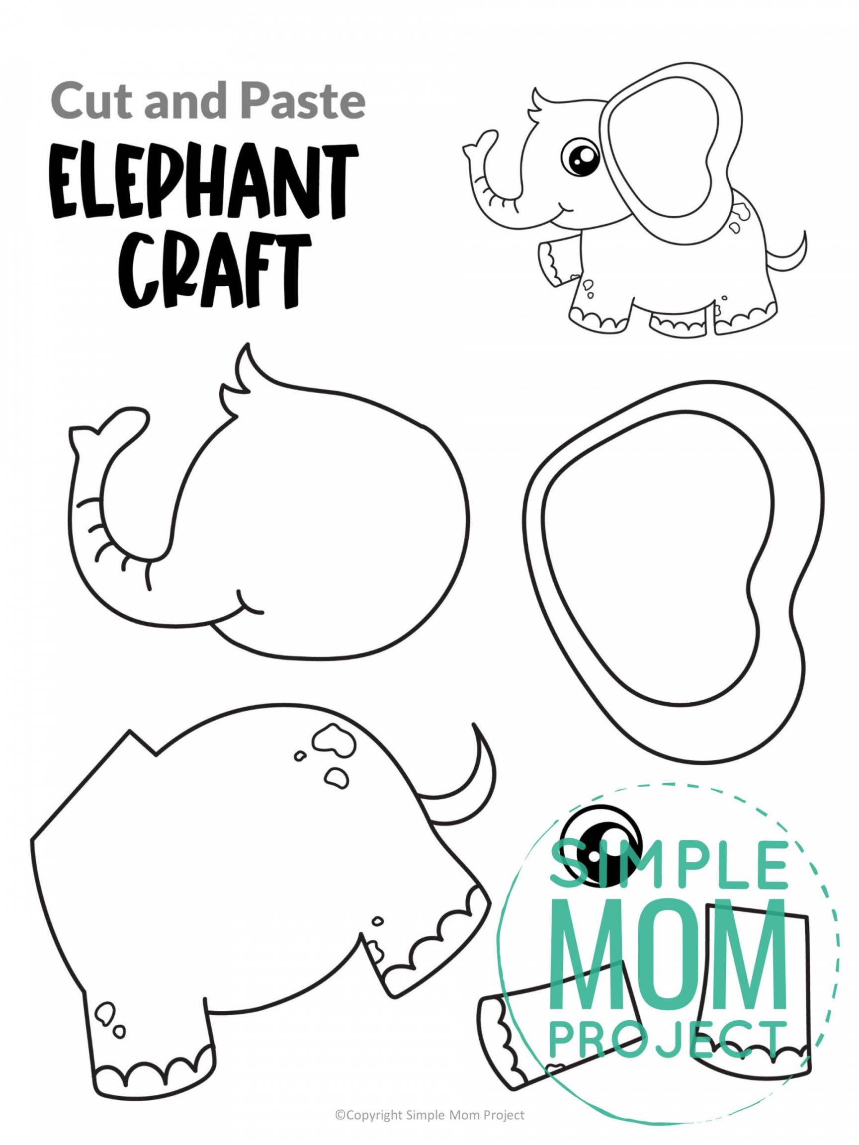 Black and White Safari Animal Cut and Paste Craft Templates