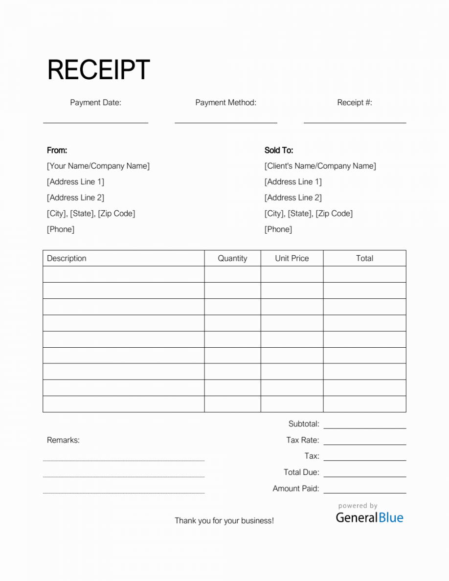 Blank Receipt Template in Word (Simple)