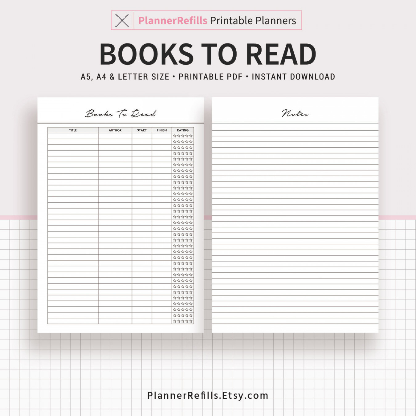 Books to Read Reading List Printable Planner Template - Etsy