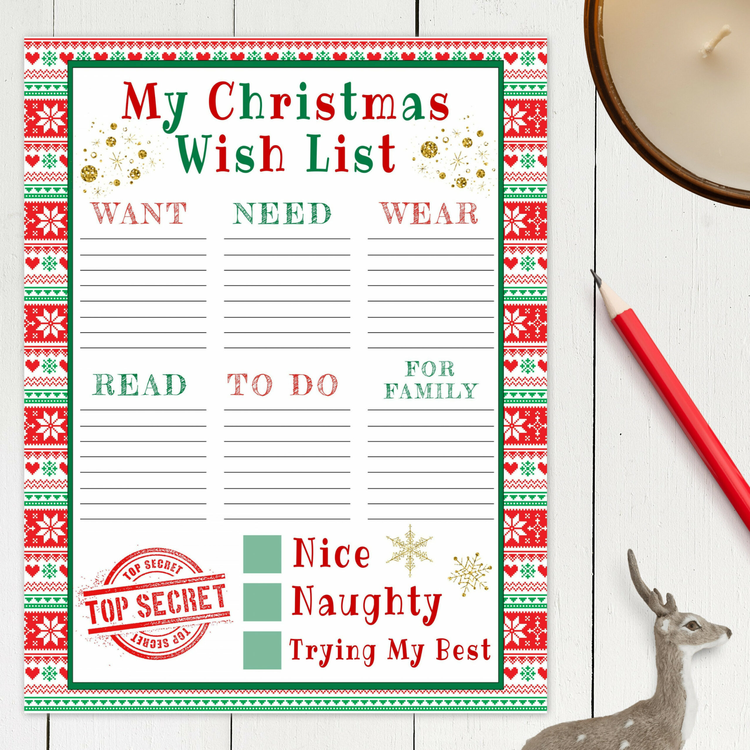 Christmas Wish List Printable Template for Kids, Editable Holiday