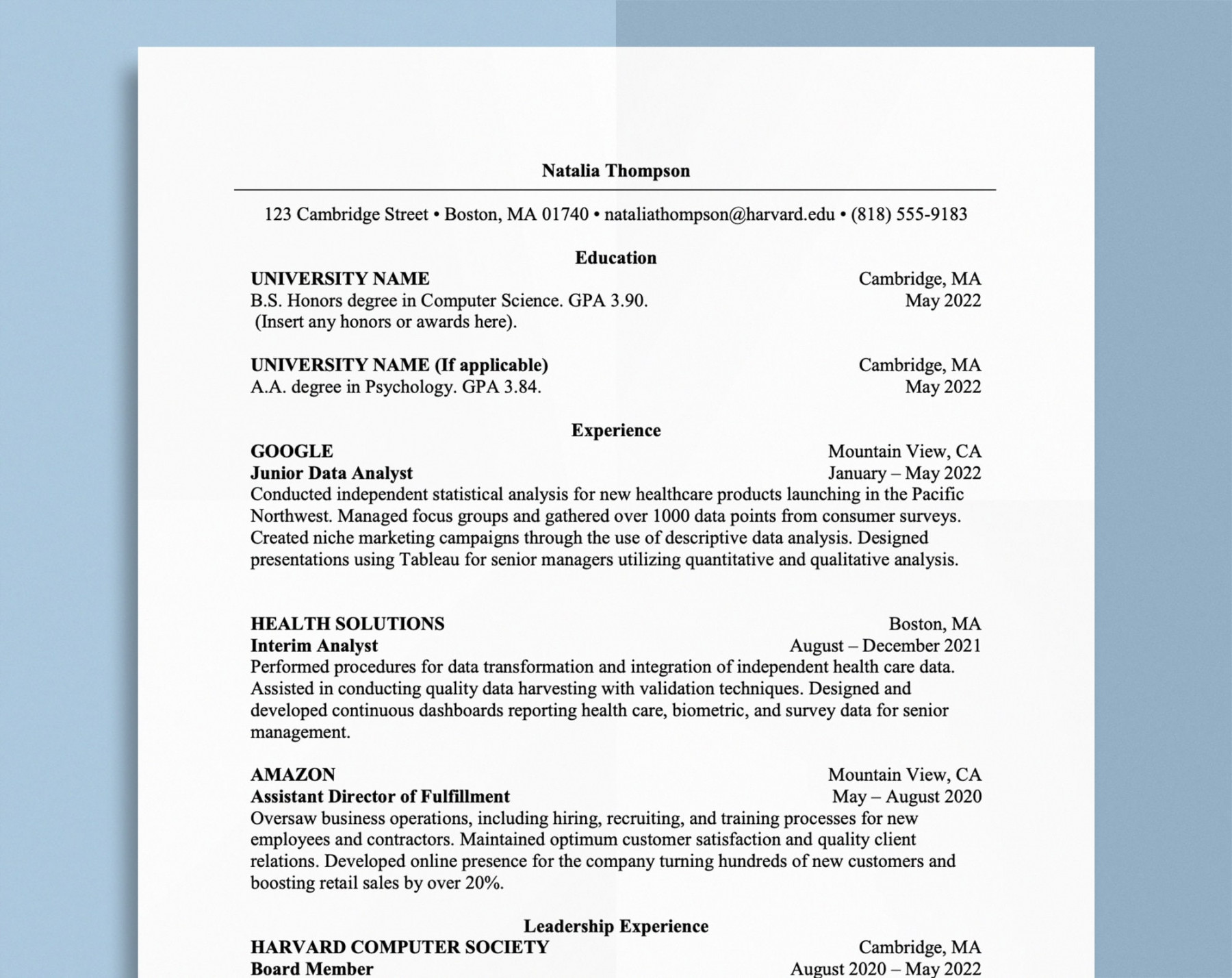 Classic Harvard Resume Template for Word Professional & - Etsy