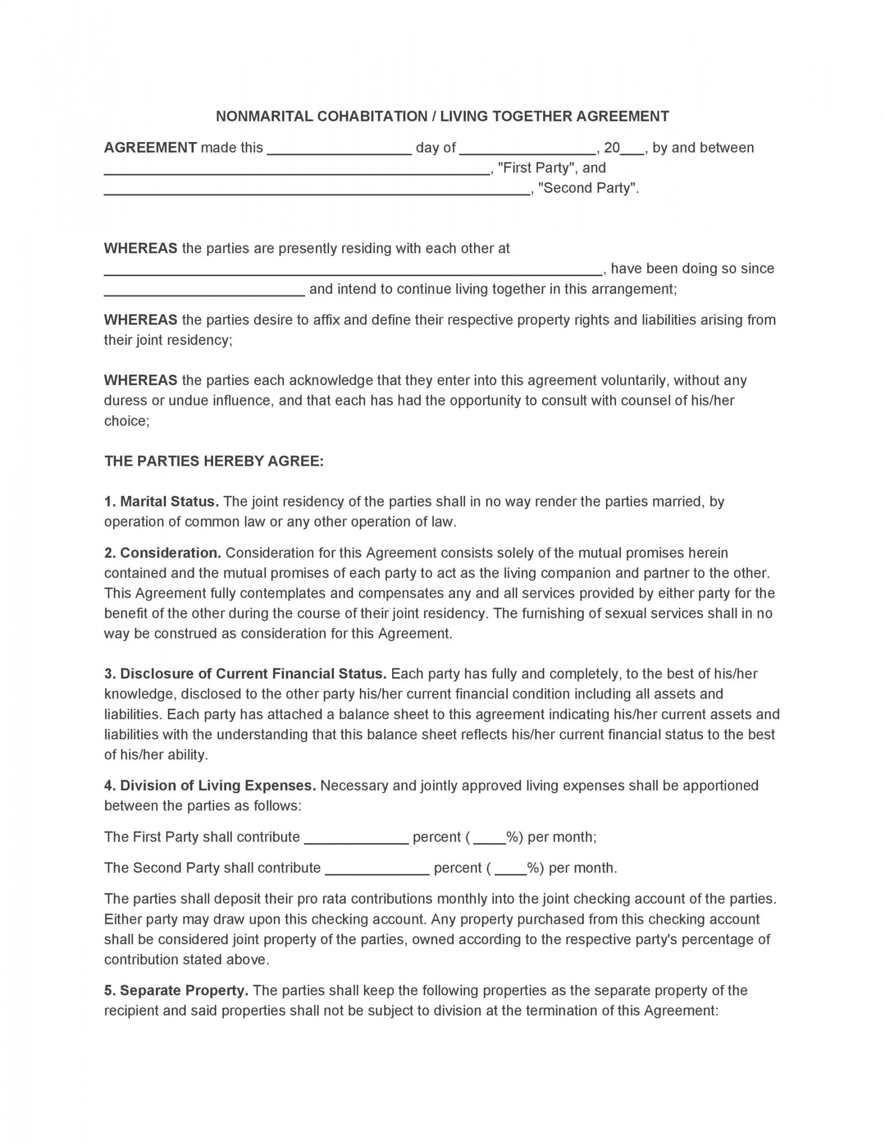 Cohabitation Agreement - + Free Templates & Forms ᐅ TemplateLab