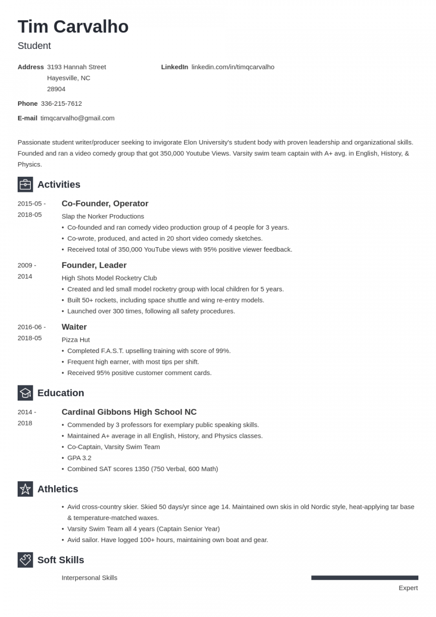 College Resume Template for High School Students ()