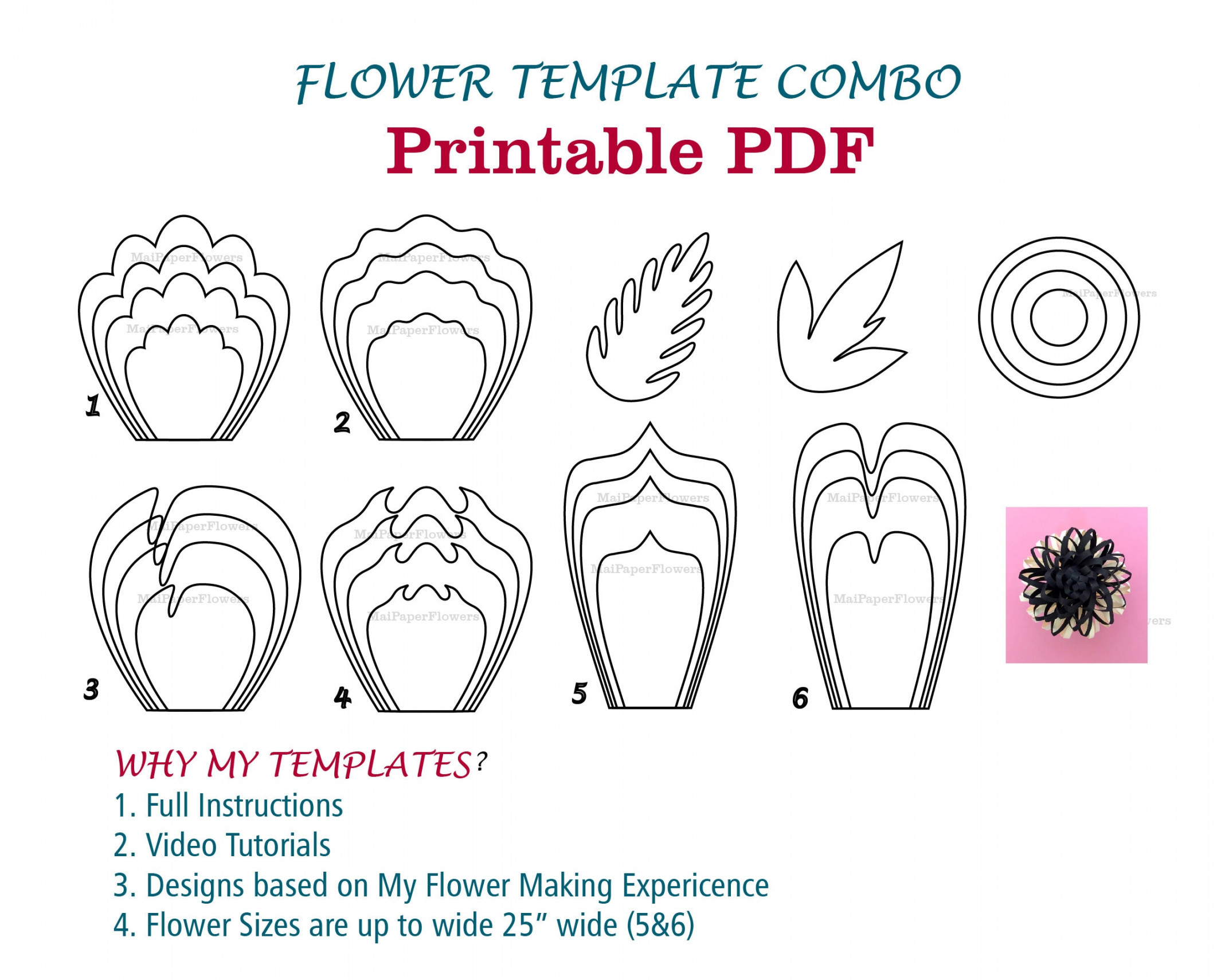 Digital Paper Flower Template PDF Paper Flower Bundles Giant - Etsy