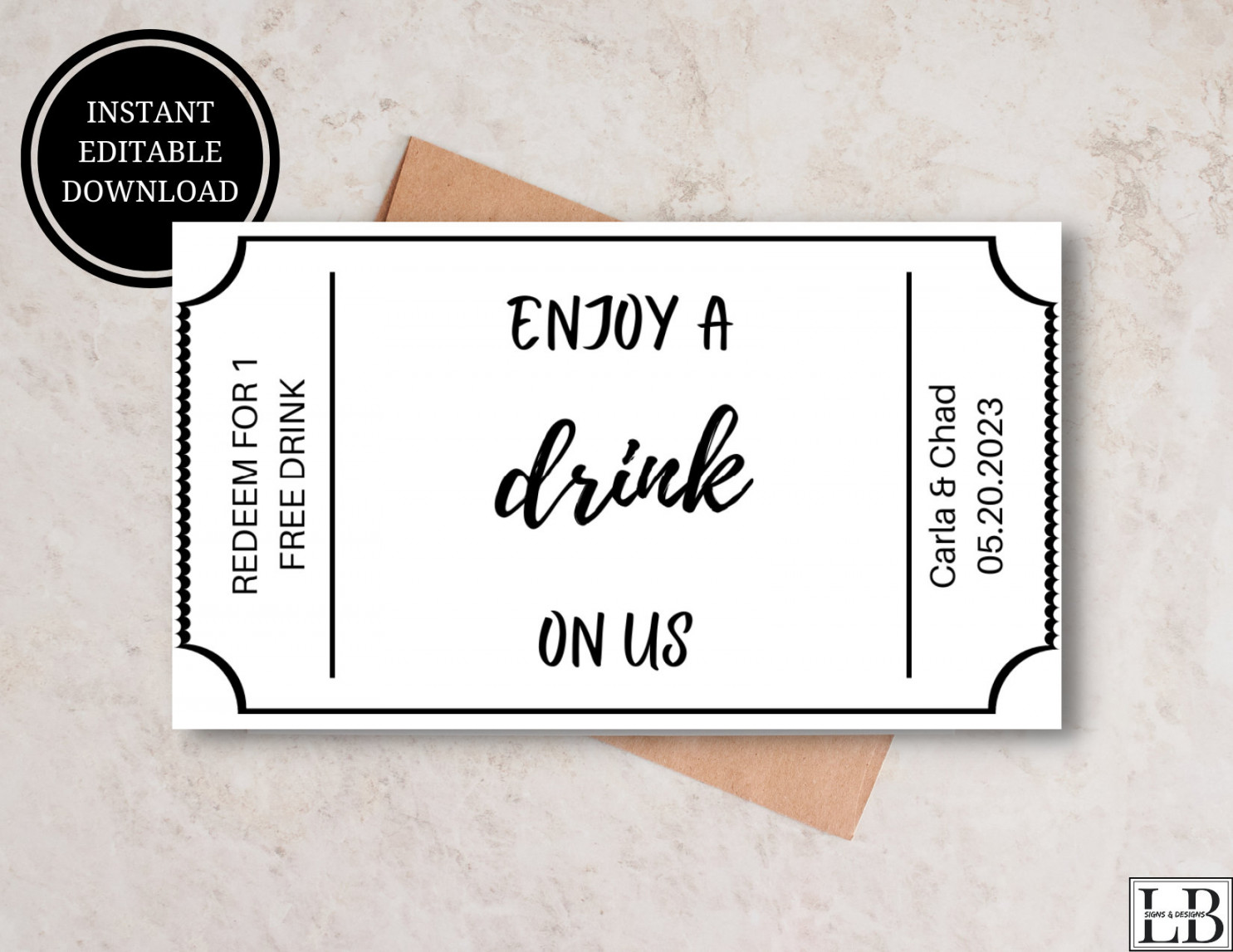 Drink Ticket Template  Sofort Download Printable Drink - Etsy